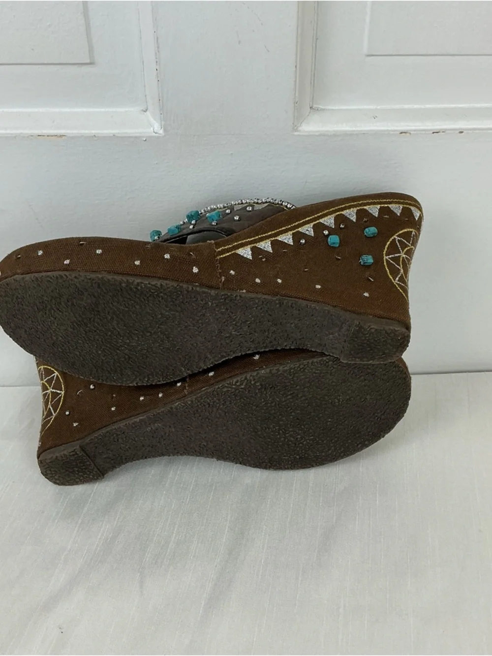 Boho Turquoise Beaded Wedge Sandals - Picture 10 of 11